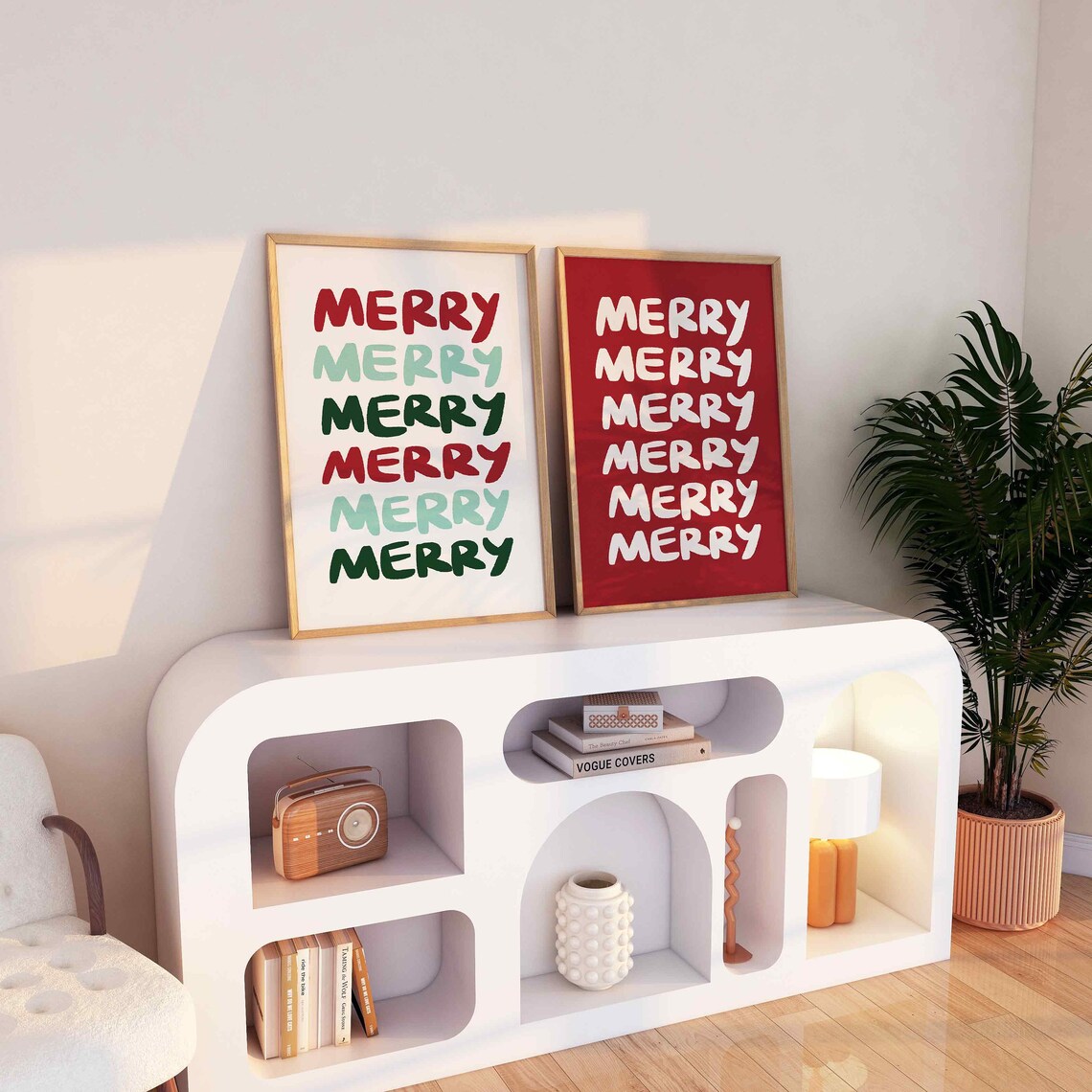 Merry Striped Christmas Red Green Modern Typography Wall Art - Image 2