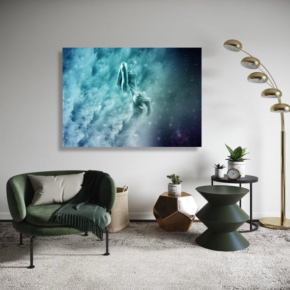 Ethereal Female Form Canvas Abstract Nude Art Dreamy Blue Wall Decor Sensual Artistic Modern Home Decoration Gift