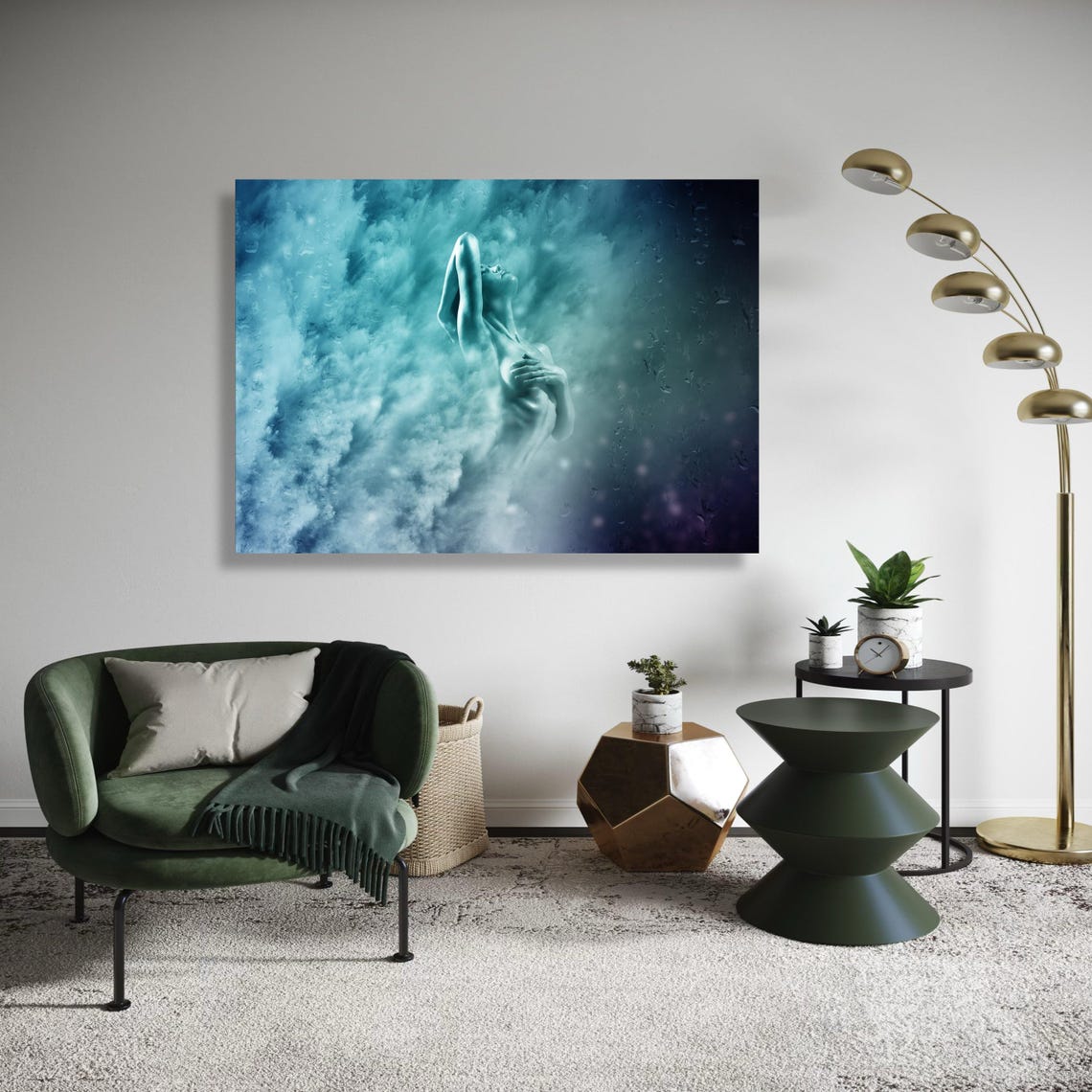 Underwater Woman Turquoise Ocean Dream Ethereal Serene Art Poster