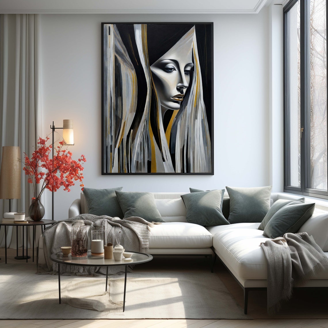 Abstract Woman Face Silver Gold Modern Portrait Fine Art Poster