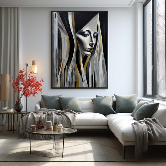 Abstract Woman Face Canvas Black And White Modern Art Minimalist Portrait Painting Elegant Framed Wall Ready To Hang