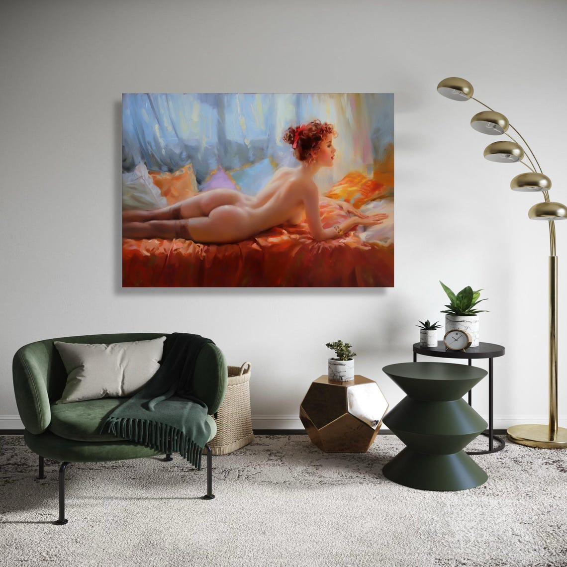 Reclining Nude Woman Classical Romantic Oil Painting Poster Art