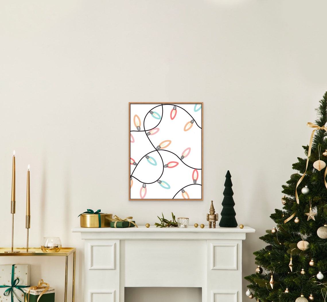 Colorful Christmas String Lights Tangle White Holiday Art Poster - Image 4