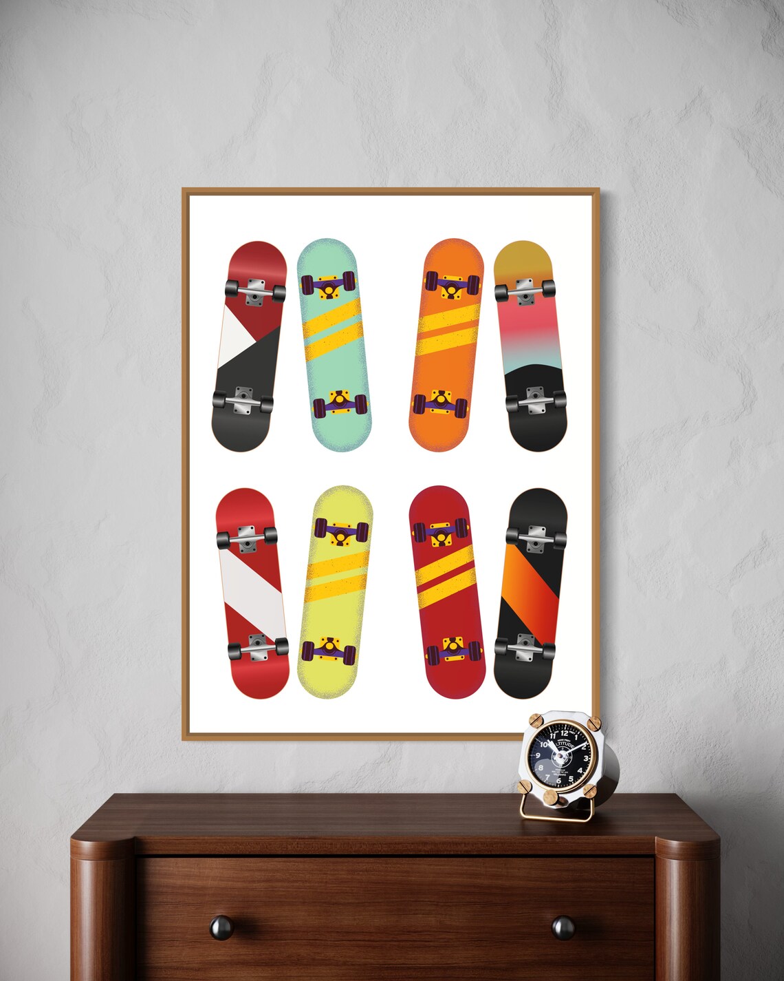 Colorful Retro Skateboard Deck Collection Teen Room Art Poster