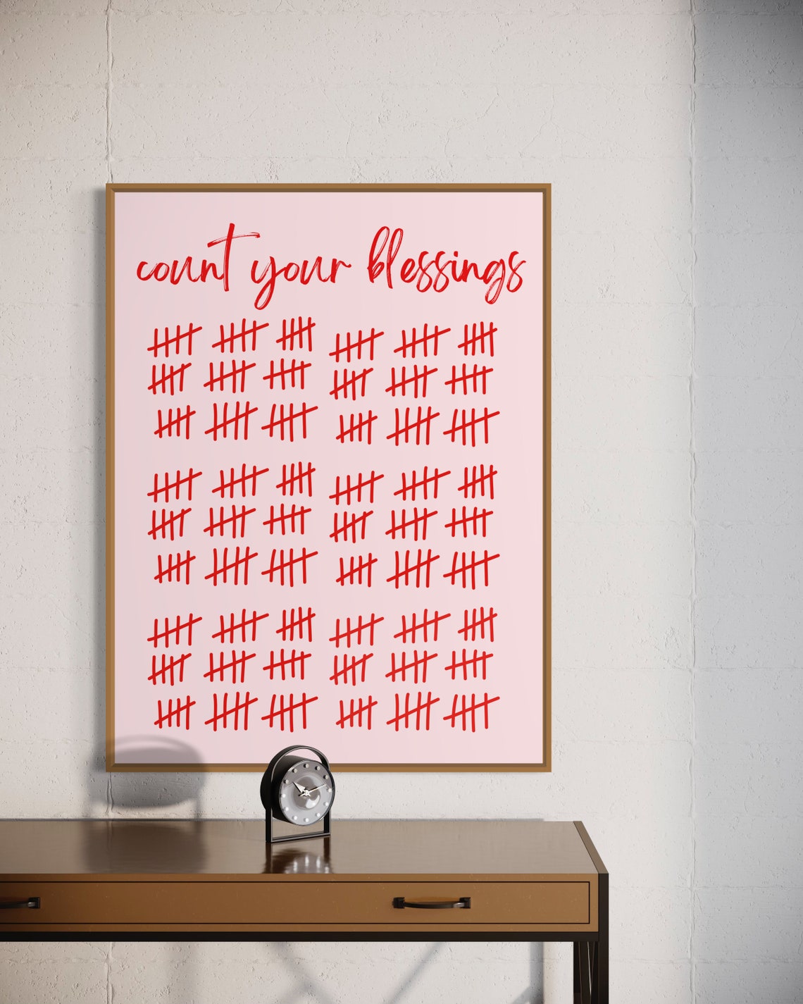 Count Your Blessings Tally Marks Pink Red Gratitude Quote Poster