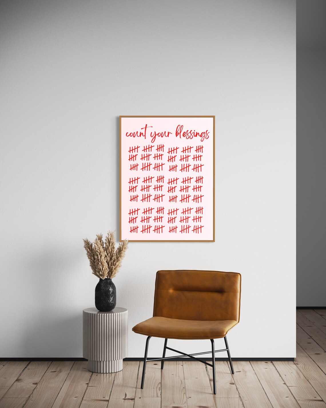 Count Your Blessings Tally Marks Pink Red Gratitude Quote Poster - Image 3