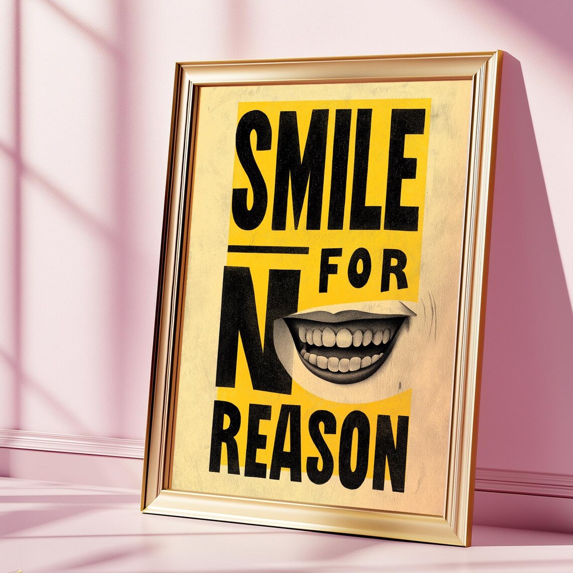 Smile For No Reason Bold Typography Print Motivational Wall Art Happy Home Decor Funny Poster Instant