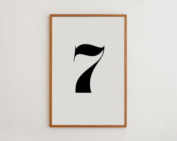 Number 7 Black And White Typography Art Print