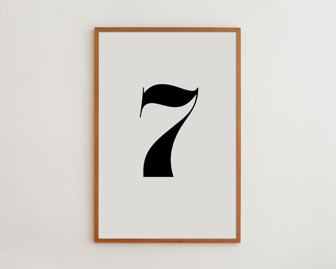 Number 7 Black And White Typography Art Print