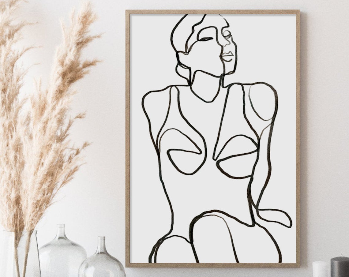Woman Abstract Line Art Print, Minimalist Wall Art