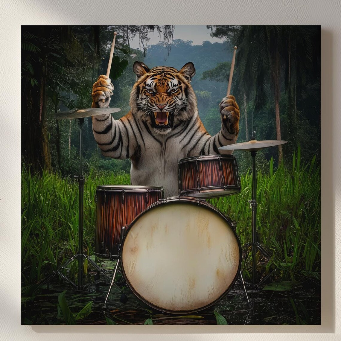 Tiger Playing Drum Music Studio Art Print