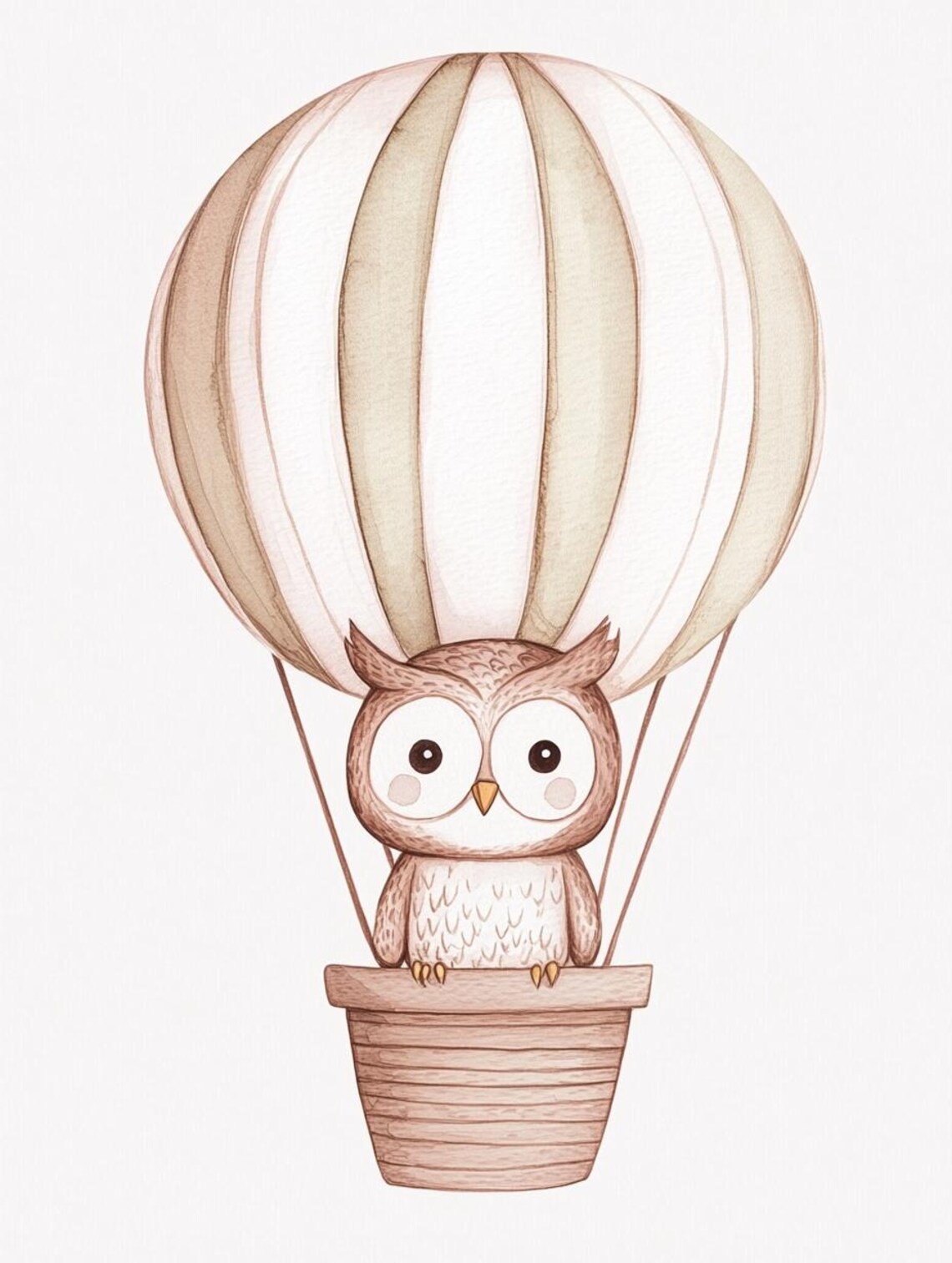 Sweet Owl in Beige Hot Air Balloon Watercolor Woodland Nursery Poster - Image 3