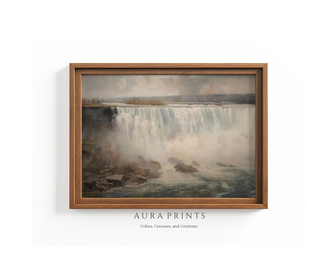 Misty Niagara Falls Vintage Impressionist Canvas Oil Painting Poster