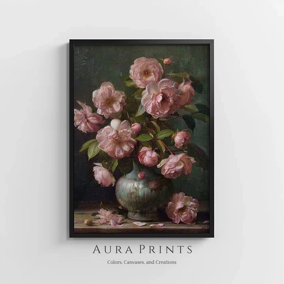 Timeless Floral Grandeur Realistic Life Romantic Rose Antique Style Flowers Wall Art Heirloom Botanical 00034