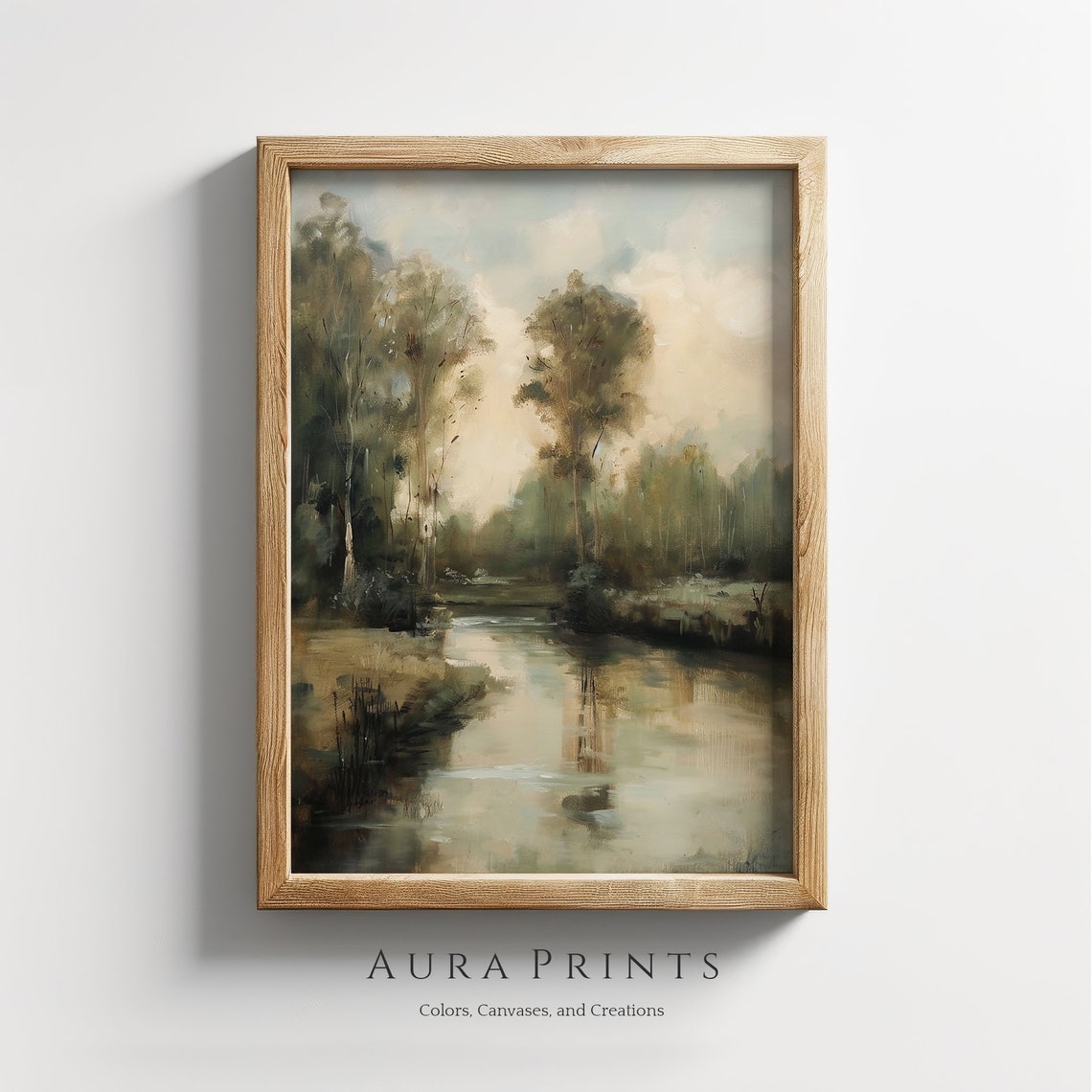 Quiet River with Tall Trees Vintage Oil Landscape Painting Poster