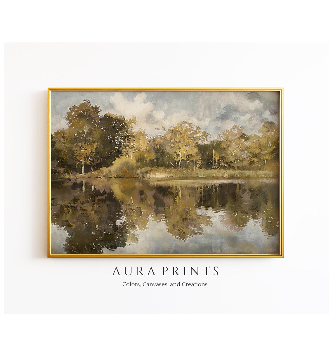 Quiet Autumn Forest Lake Reflection Moody Golden Landscape Poster