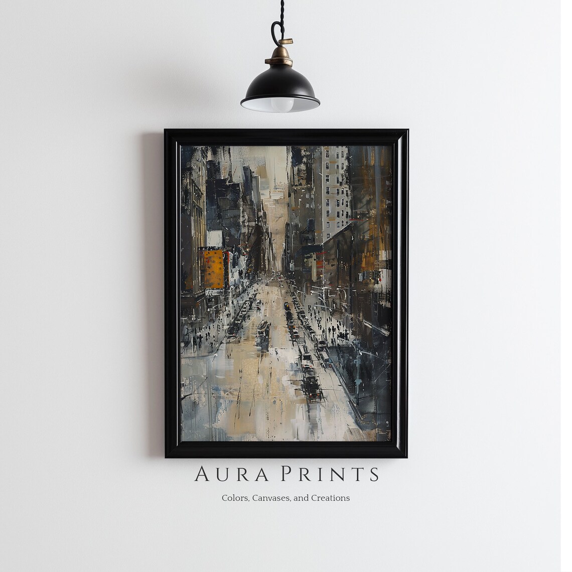 Rainy City Street Traffic Abstract Dark Urban Oil Painting Poster