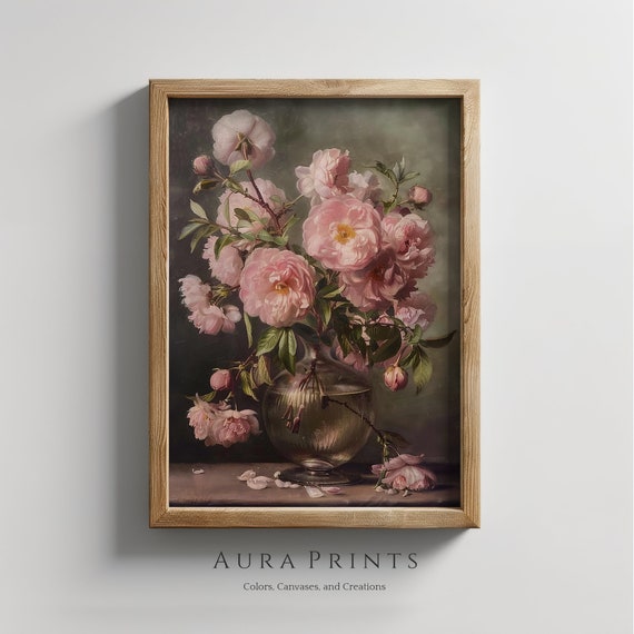 Victorian Blossom Elegance Realistic Floral Life Romantic Rose Antique Style Flowers Wall Art Heirloom Botanical 00032