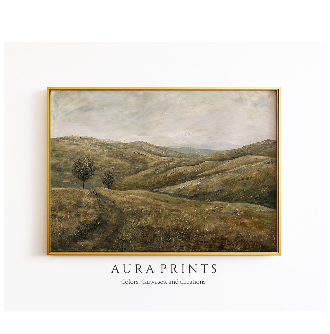 Rustic Rolling Green Hills Vintage Countryside Landscape Poster