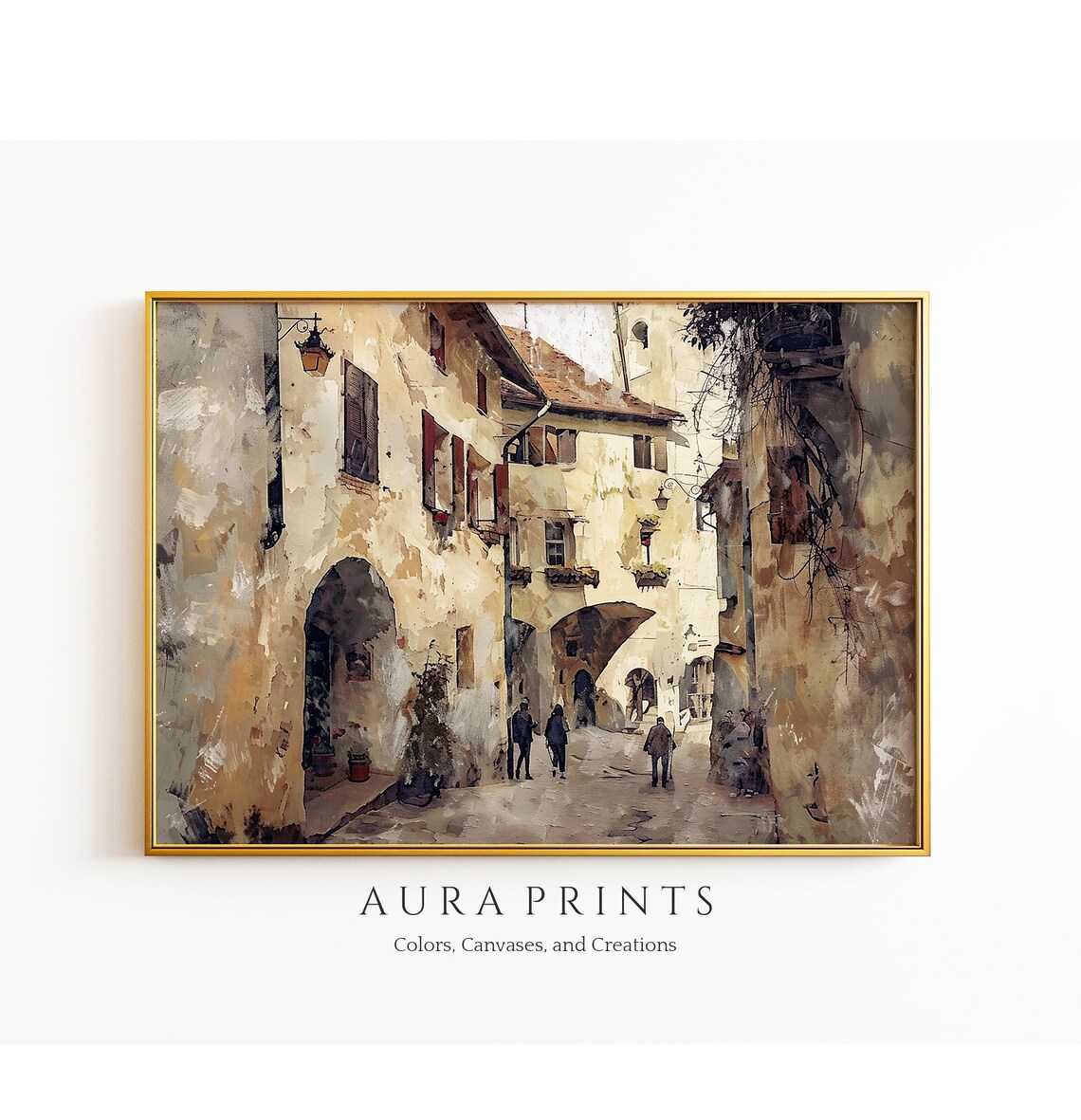 Old European Town Alley Stone Arches Charming Street Painting Poster