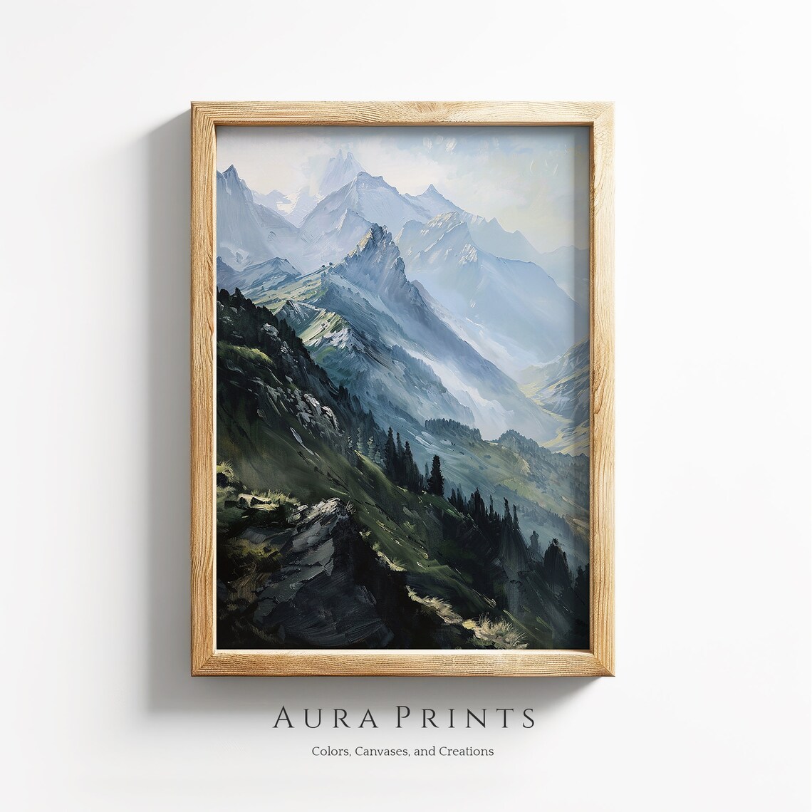 Irish Mountains Misty Valley Vintage Oil Painting Rustic Nature Poster