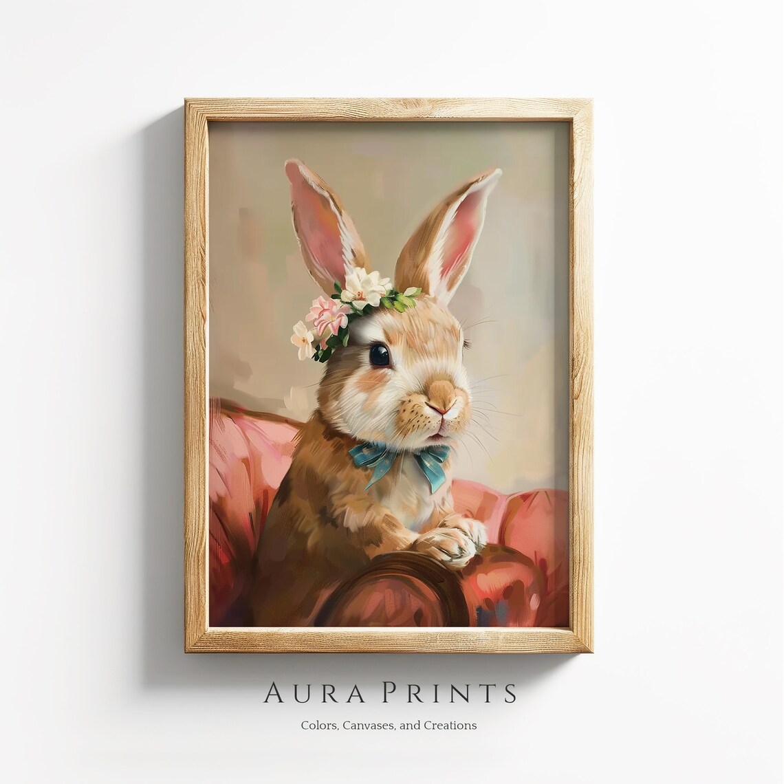 Bunny Flower Crown Velvet Chair Vintage Easter Portrait Poster
