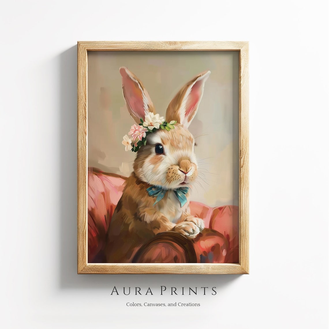 Cute Easter Gift Bunny Vintage Wall Art Oil Painting Decor 0267