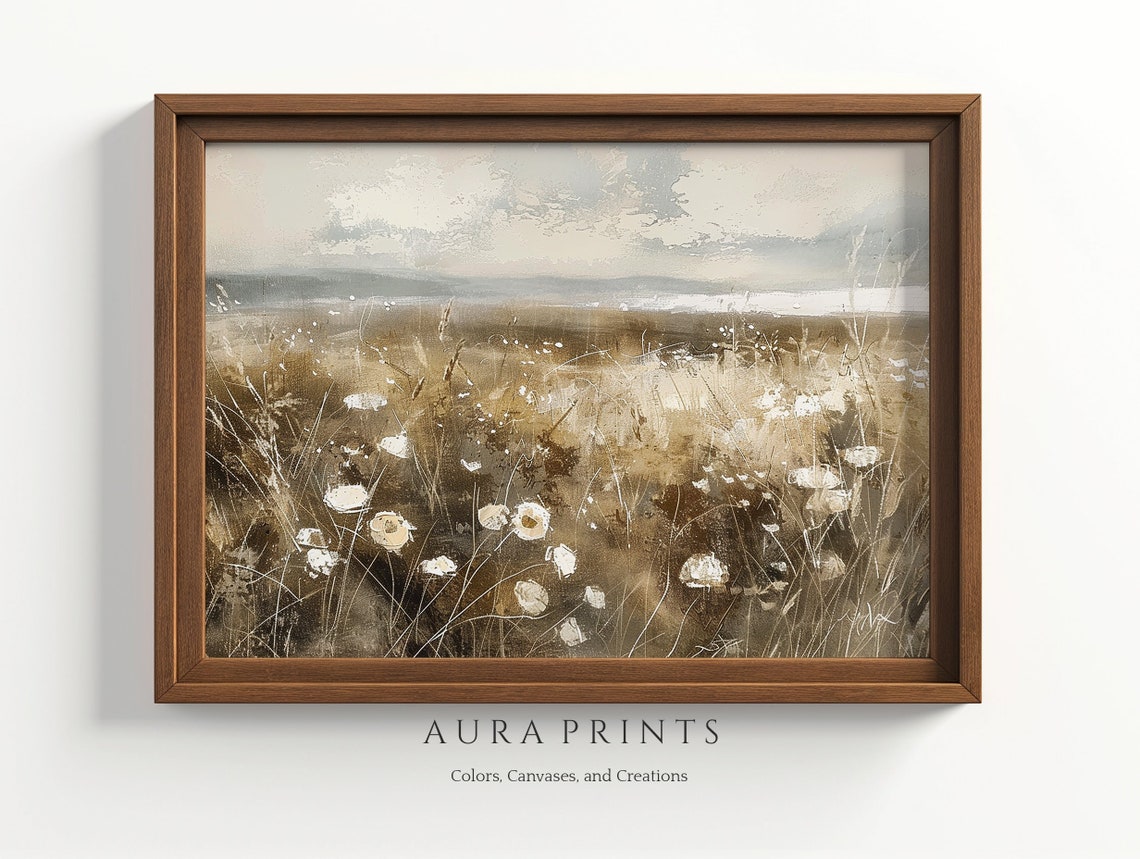 Rustic Wildflower Meadow Golden Field Vintage Landscape Wall Art