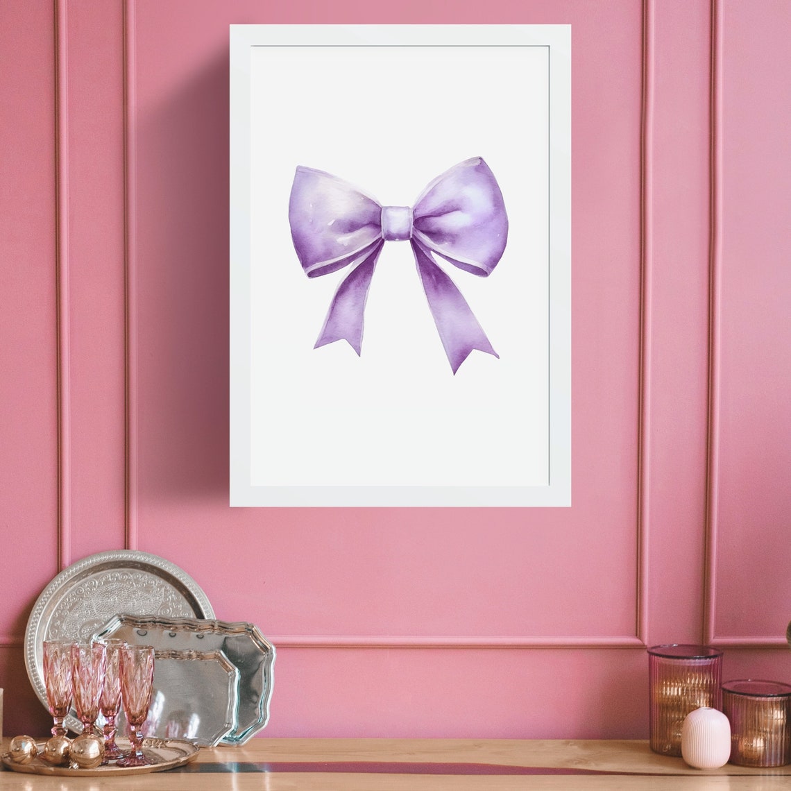 Purple Watercolor Ribbon Bow Elegant Minimalist Nursery Art Poster - Image 6