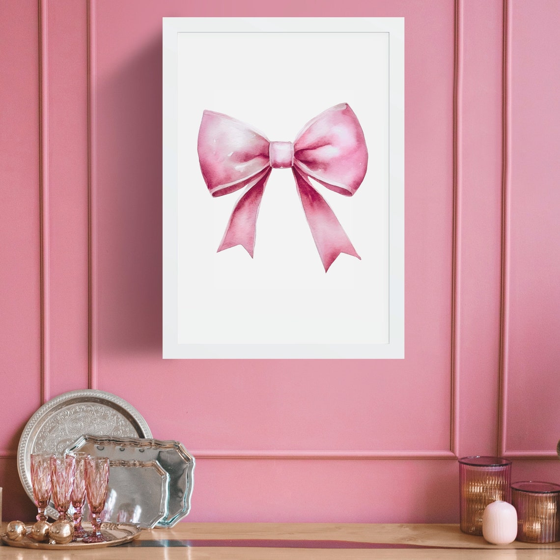 Pink Watercolor Ribbon Bow Simple Elegant Minimalist Art Poster - Image 6