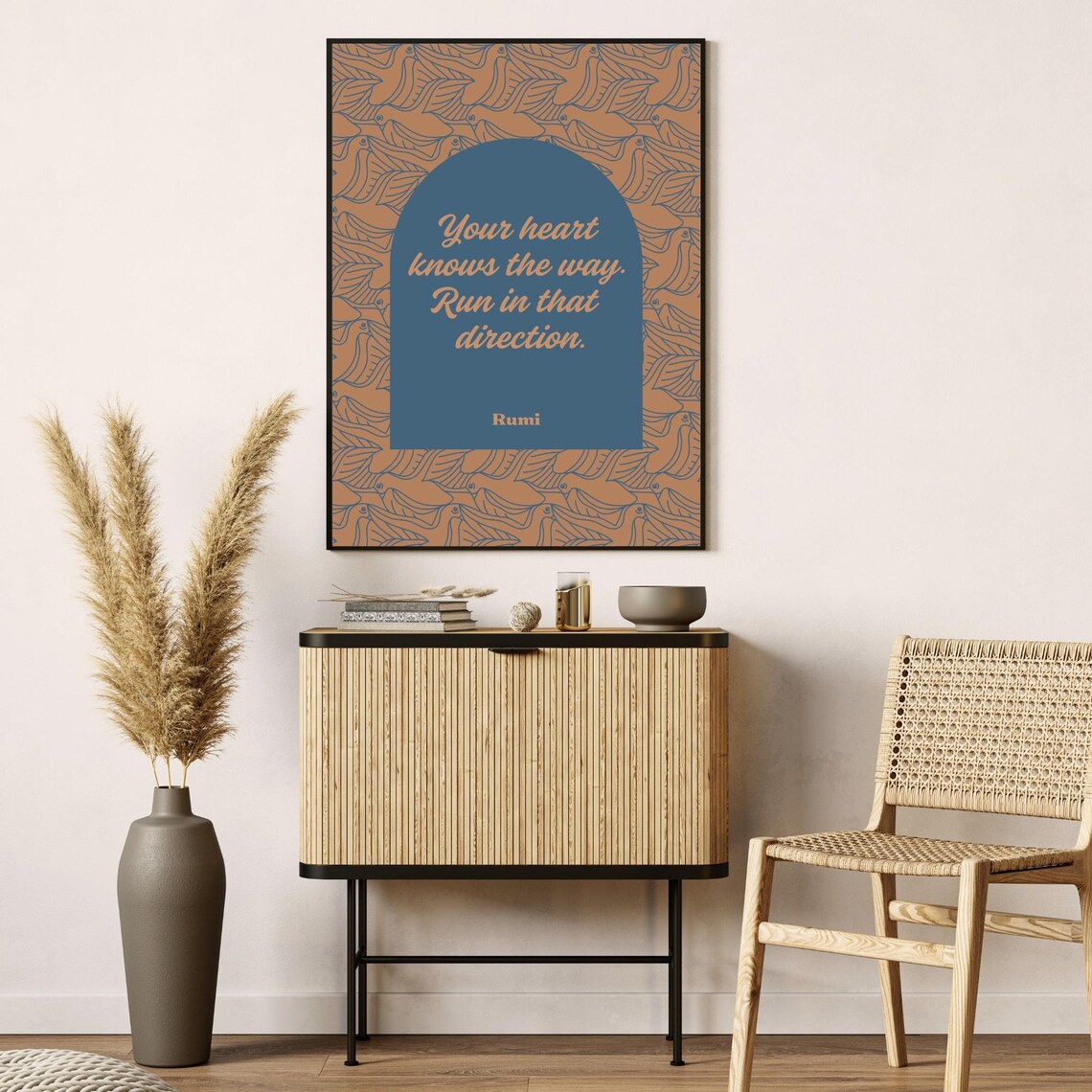 Rumi Your Heart Knows the Way Quote Navy Orange Botanical Poster - Image 2