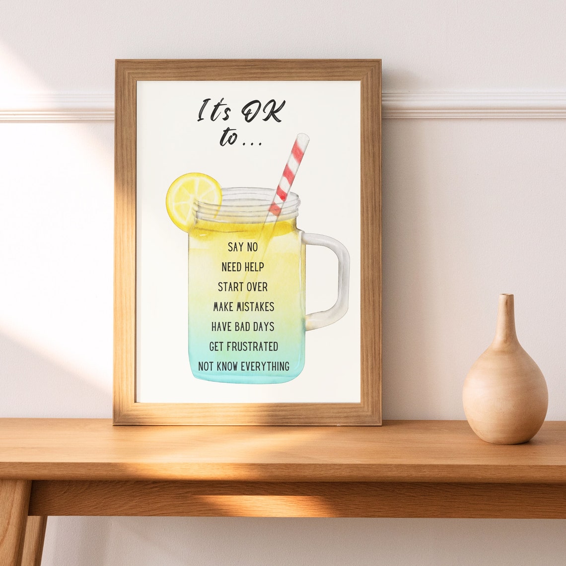 Its OK To Lemonade Mason Jar Self Compassion Mental Health Poster - Image 3