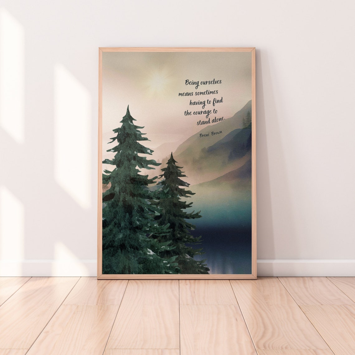 Brene Brown Stand Alone Courage Pine Tree Mountain Watercolor Poster - Image 5