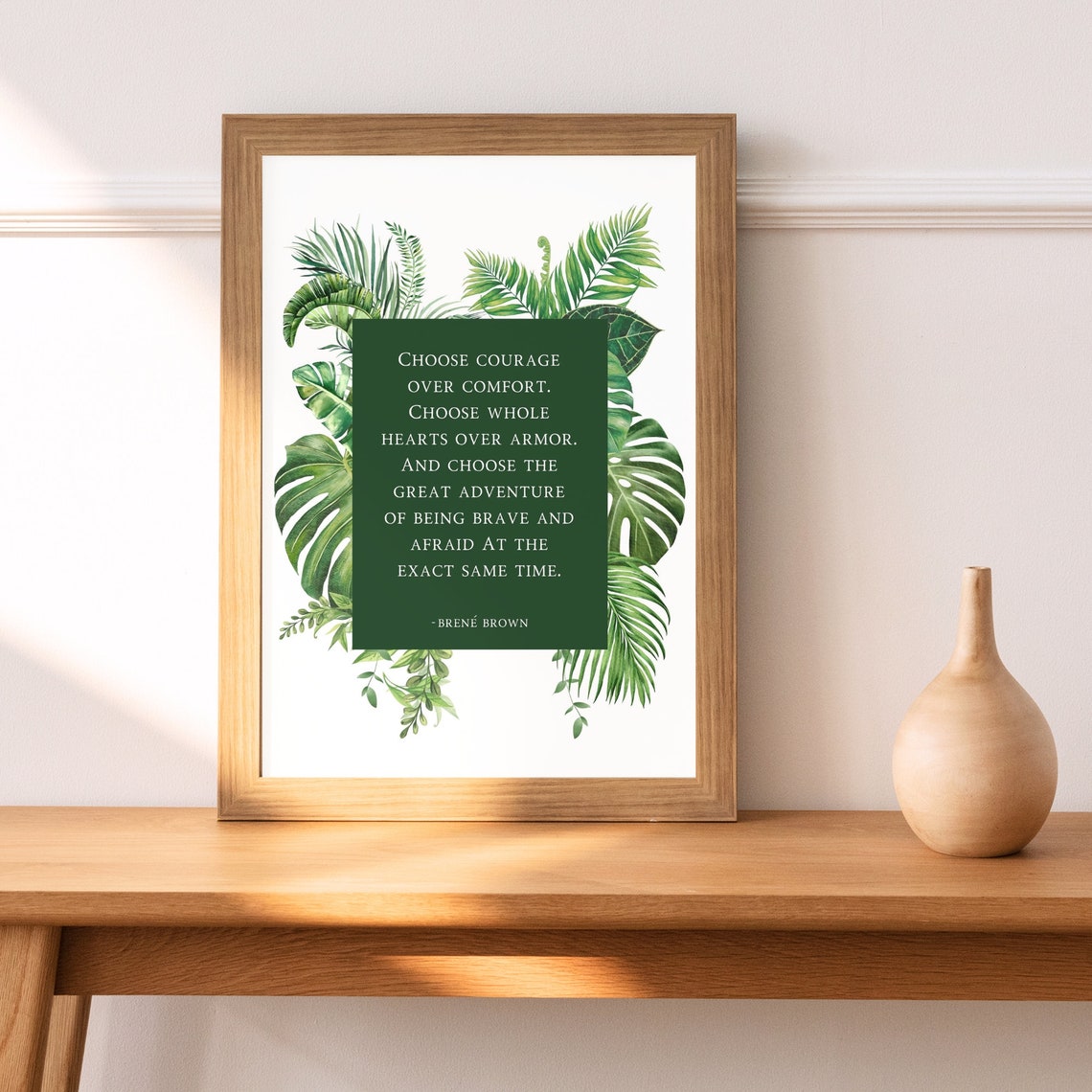 Brene Brown Choose Courage Over Comfort Green Botanical Leaf Poster - Image 3
