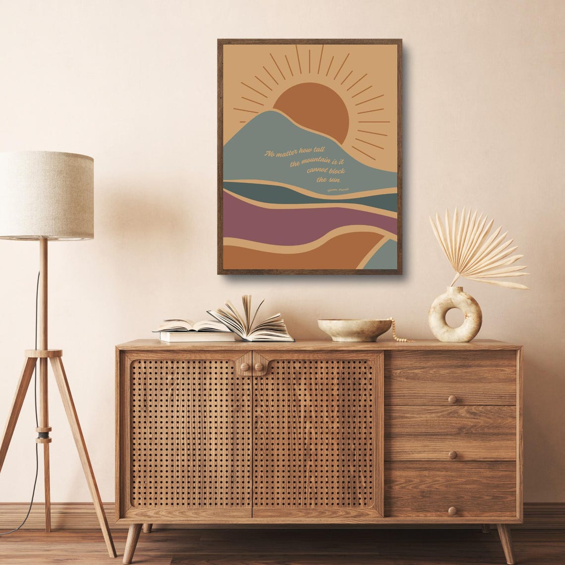 Boho Mountain Sun Quote No Matter How Tall Retro Landscape Poster - Image 5