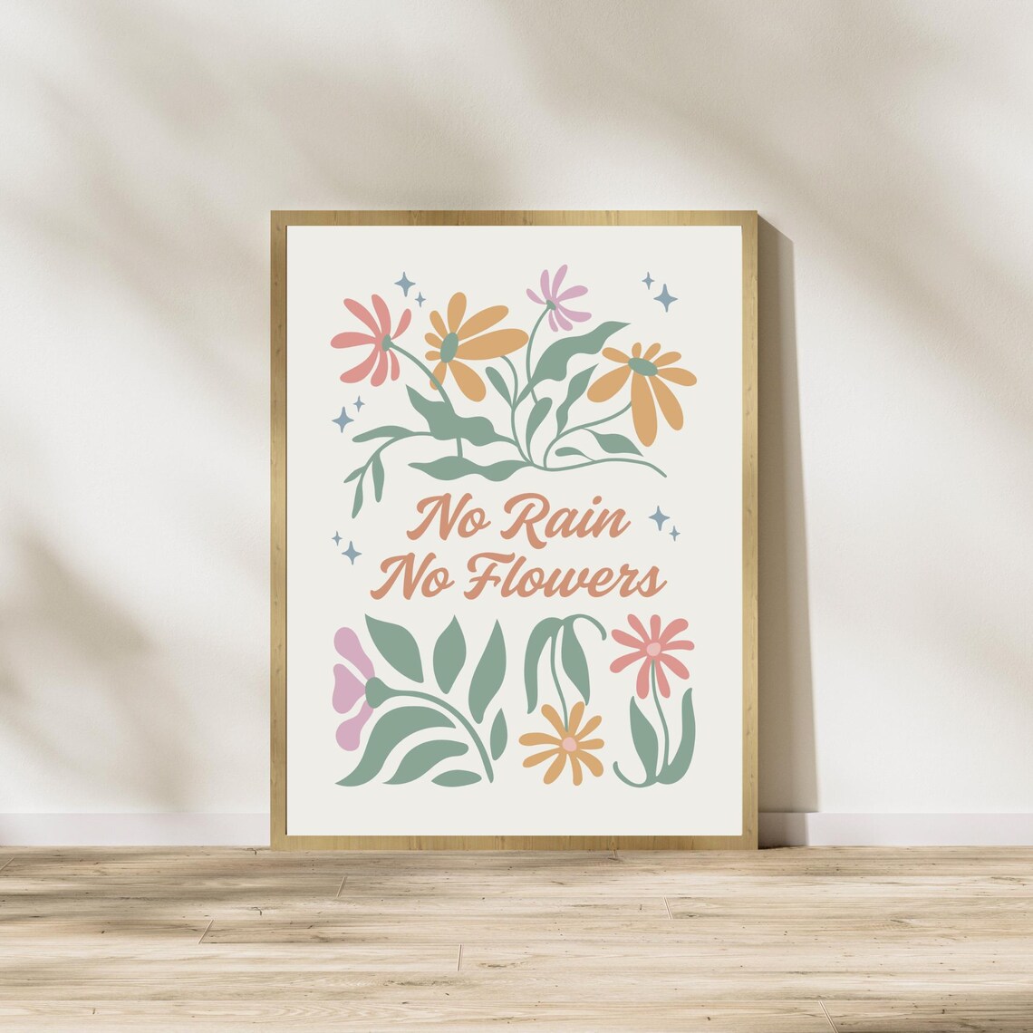 No Rain No Flowers Retro Floral Quote Art Print - Image 4