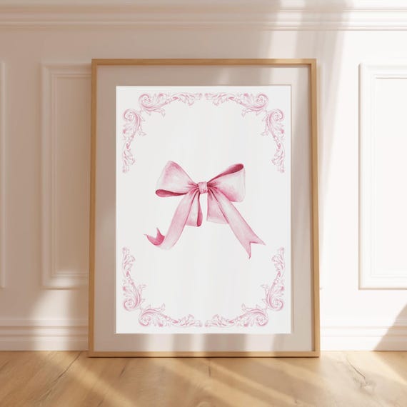 Pink Coquette Bow Print Preppy Aesthetic Ribbon Bow Wall Art Girly Teen Room Bed Nursery Balletcore Cute Apartment Decor Trendy Dorm Poster