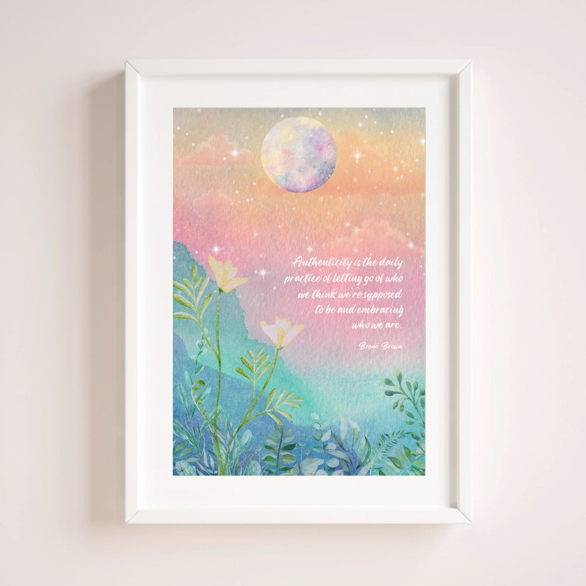 Brene Brown Authenticity Embrace Who You Are Moonlit Floral Poster - Image 3