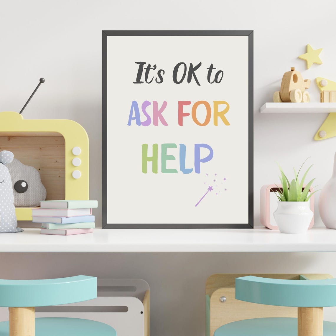 Its OK to Ask for Help Rainbow Pastel Magic Wand Encouragement Poster - Image 4