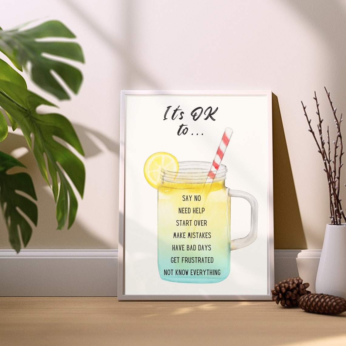 Its OK To Lemonade Mason Jar Self Compassion Mental Health Poster - Image 4