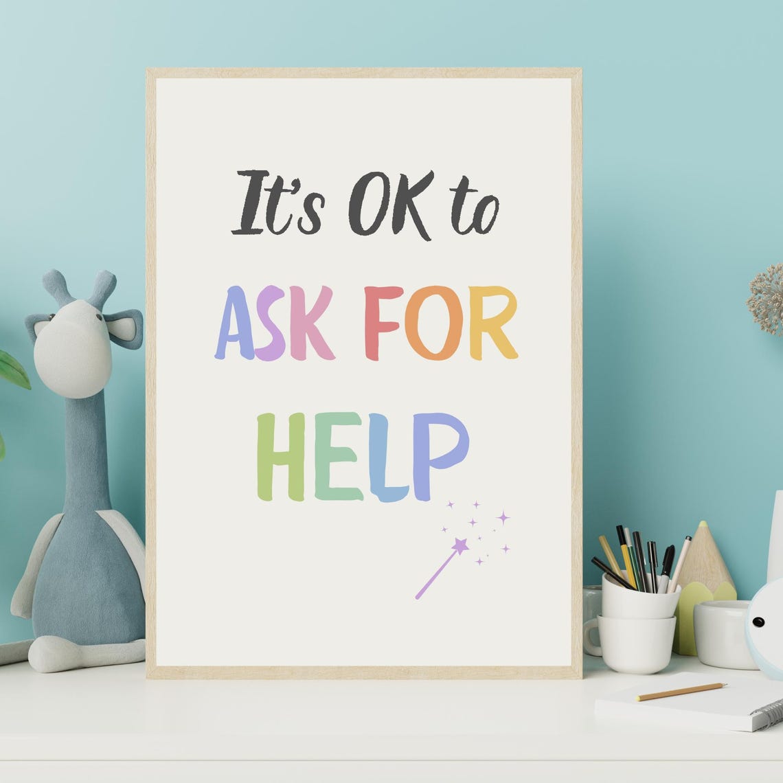 Its OK to Ask for Help Rainbow Pastel Magic Wand Encouragement Poster - Image 5