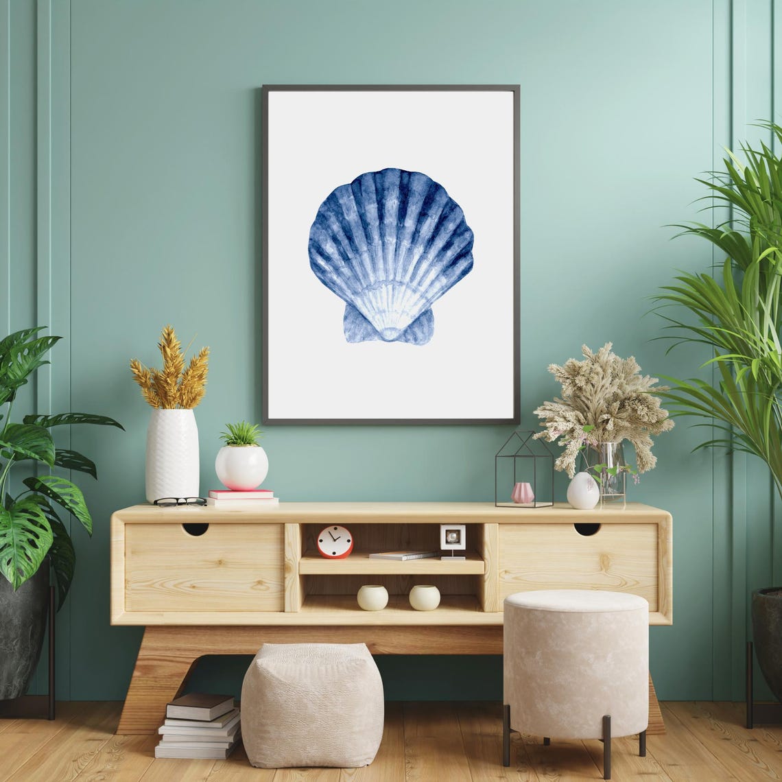 Blue Scallop Shell Watercolor Coastal Beach Minimalist Wall Art - Image 5