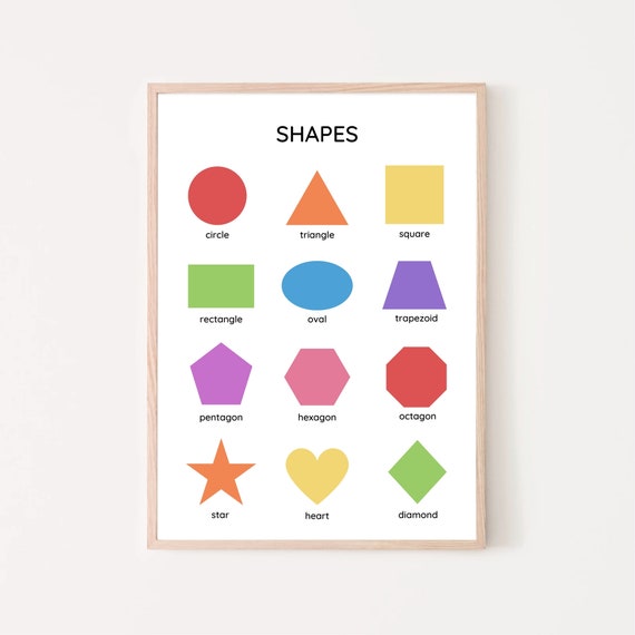 Shapes Educational Poster Rainbow Kid Playroom Print Montessori Wall Art Homeschool Classroom Toddler Learning Chart Nursery Decor