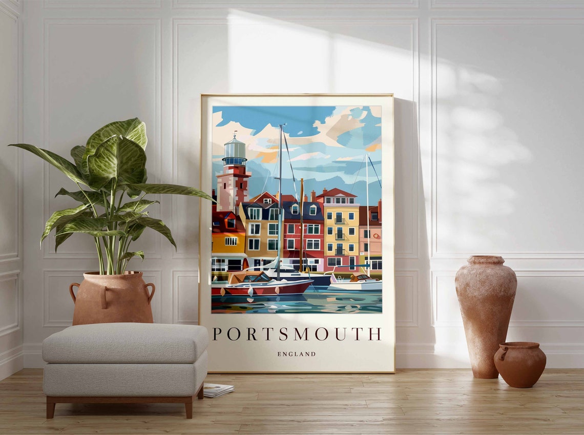 Portsmouth Poster Portsmouth Travel Print England Wall Art British Travel Print Uk Decor City Print Portsmouth Travel Poster - Image 3