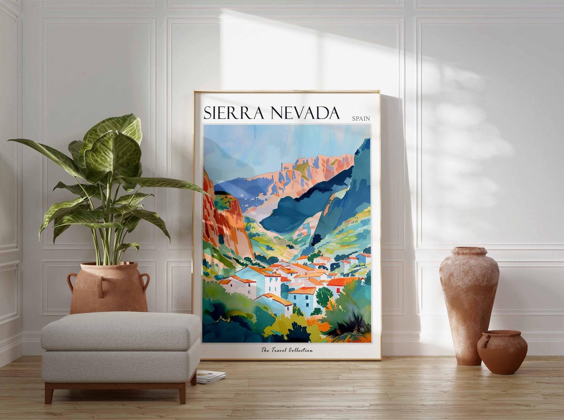 Sierra Nevada White Village Dramatic Rocky Peaks Spain Travel Poster - Image 3