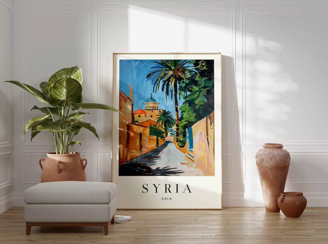 Syria Palm Shaded Street Toward Domed Shrine Old City Asia Poster - Image 3