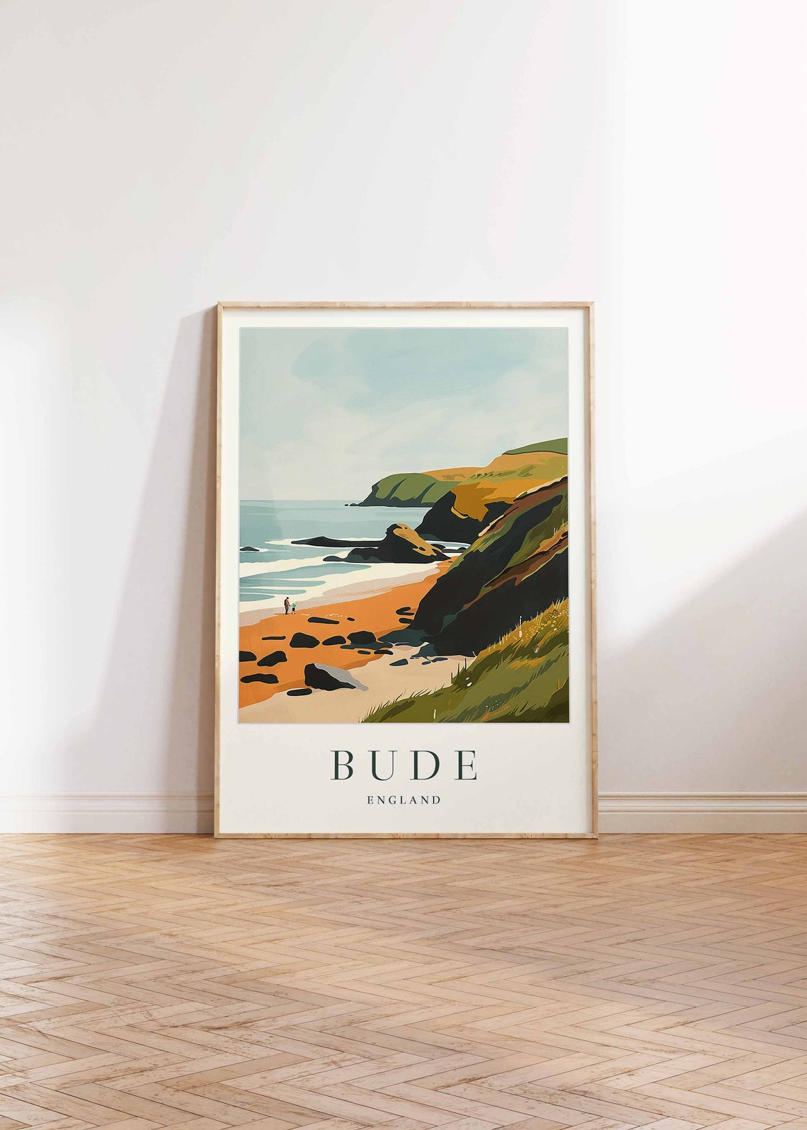 Bude England Rocky Beach Coastal Cliffs Travel Poster Ocean Decor - Image 2