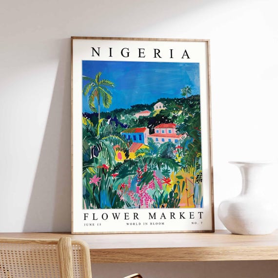 Nigeria Flower Market Poster Print Nigerian Floral Wall Art Decor Botanical West Africa Travel