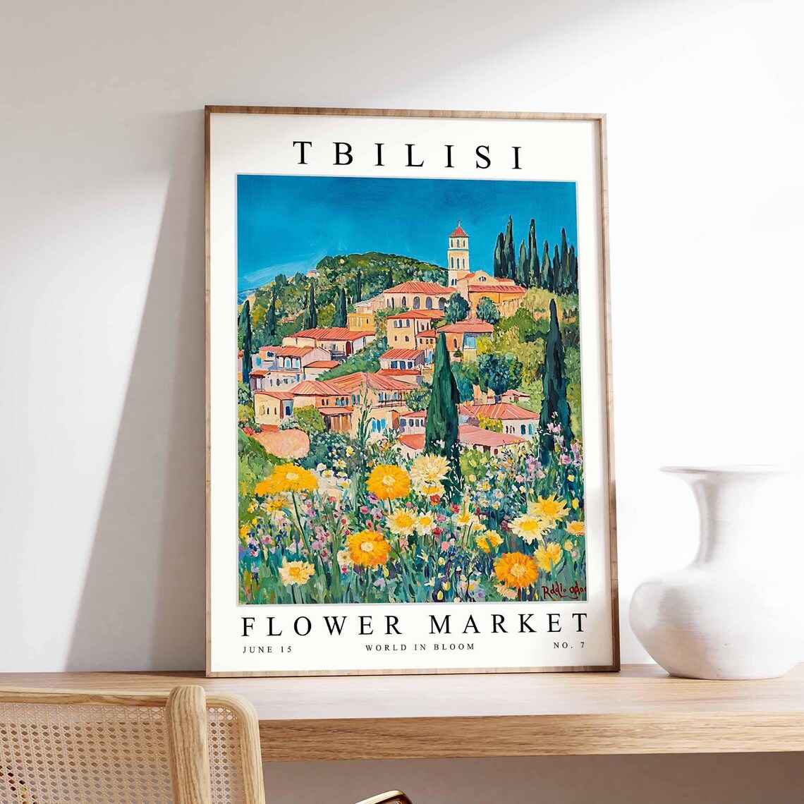 Tbilisi Flower Market Bell Tower Cypress Wildflower Meadow Poster