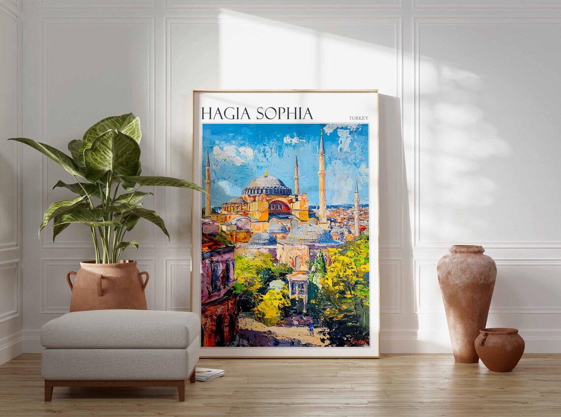 Hagia Sophia Old Street Golden Trees Istanbul Turkey Travel Poster - Image 2